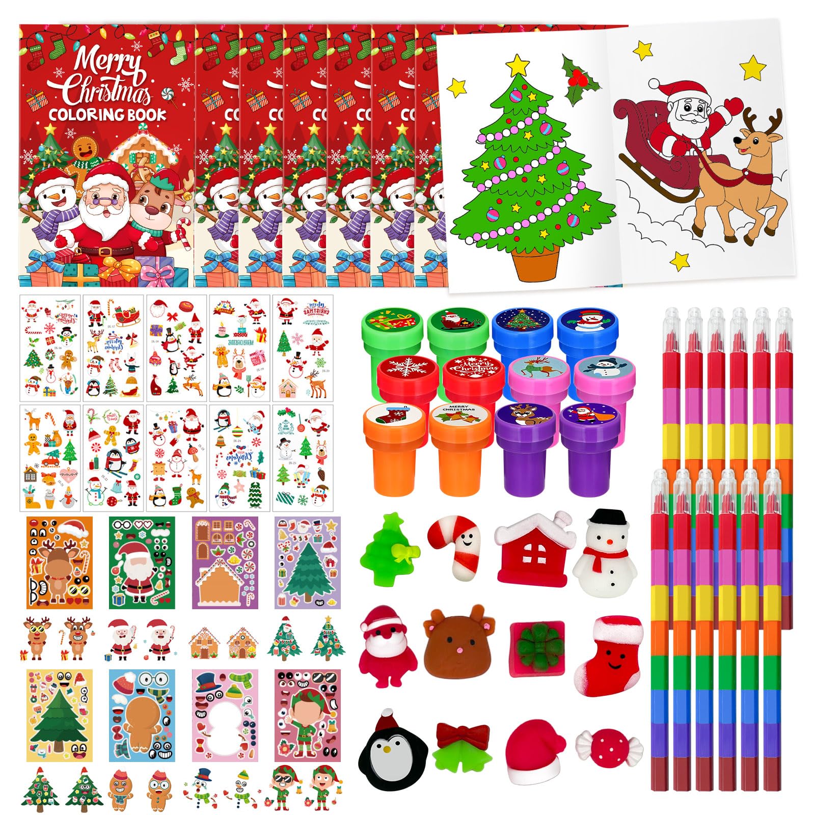 Cinrobiye 72 Pieces Merry Christmas Party Favors Max Holiday Coloring Books Tattoo DIY Sticker Stampers Class Reward Prizes for 