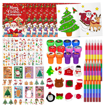 Cinrobiye 72 Pieces Merry Christmas Party Favors Max Holiday Coloring Books Tattoo DIY Sticker Stampers Class Reward Prizes for 