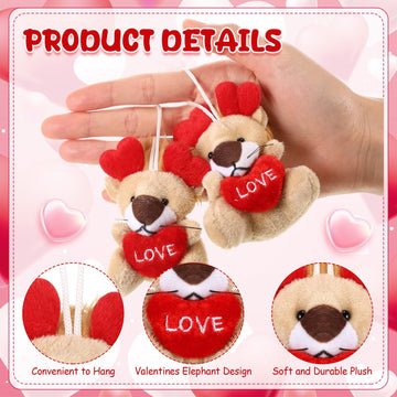 Gejoy 24 Pcs Valentines Day Gifts For Kids Mini Valentines Stuffed Animal Small Plush Keychain With Love Heart Party Favors(Lion