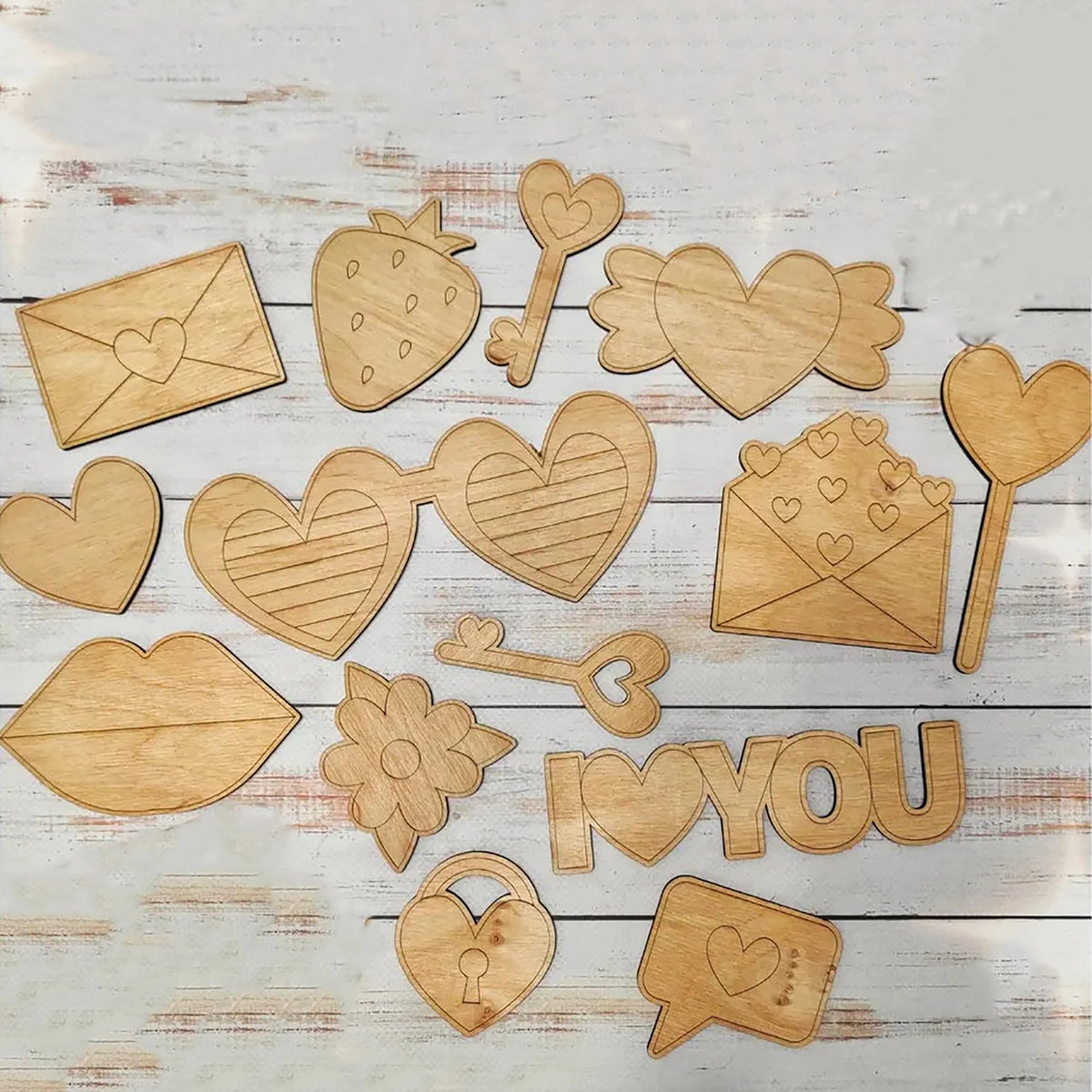 Cliths Set Of 14 Wooden Love Shapes Diy Craft Kit For Kids, ValentineS Day Painting Kit, Unfinished Wood Craft Pieces