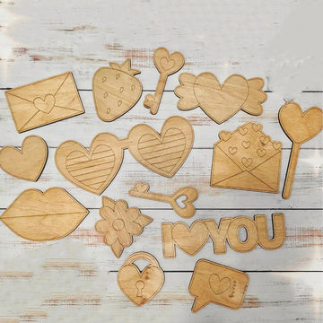 Cliths Set Of 14 Wooden Love Shapes Diy Craft Kit For Kids, ValentineS Day Painting Kit, Unfinished Wood Craft Pieces