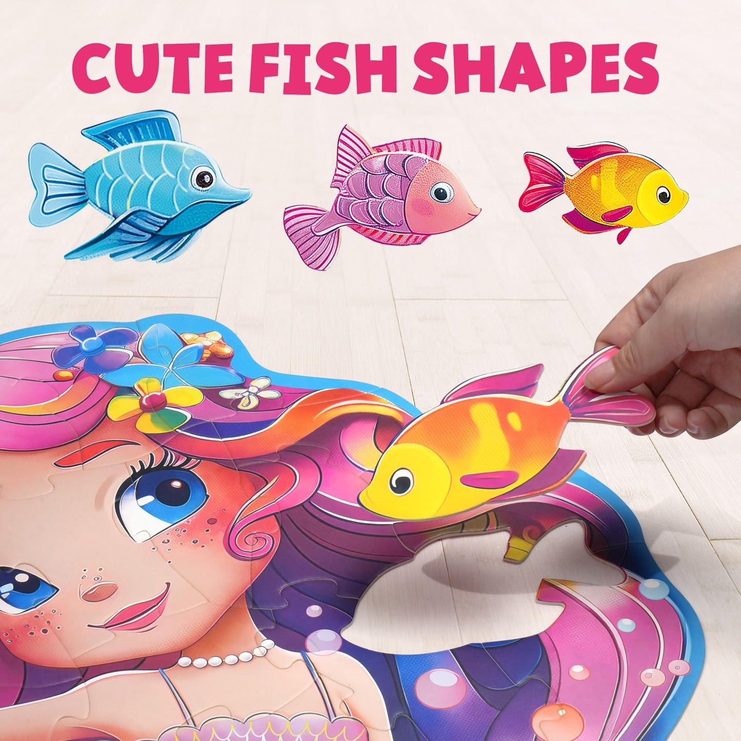 Benben Floor Puzzles, 26”X 27.5” Mermaid Puzzles For Kids Ages 4-6, 52 Piece Large Jigsaw Puzzles For Toddlers, Mermaid Toys Birthday Gift For Girls Boys