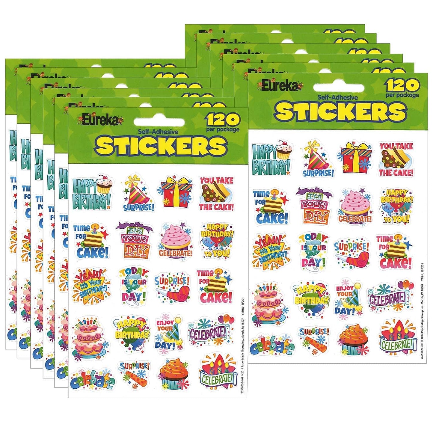 Eureka? Birthday Theme Stickers, 120 Per Pack, 12 Packs