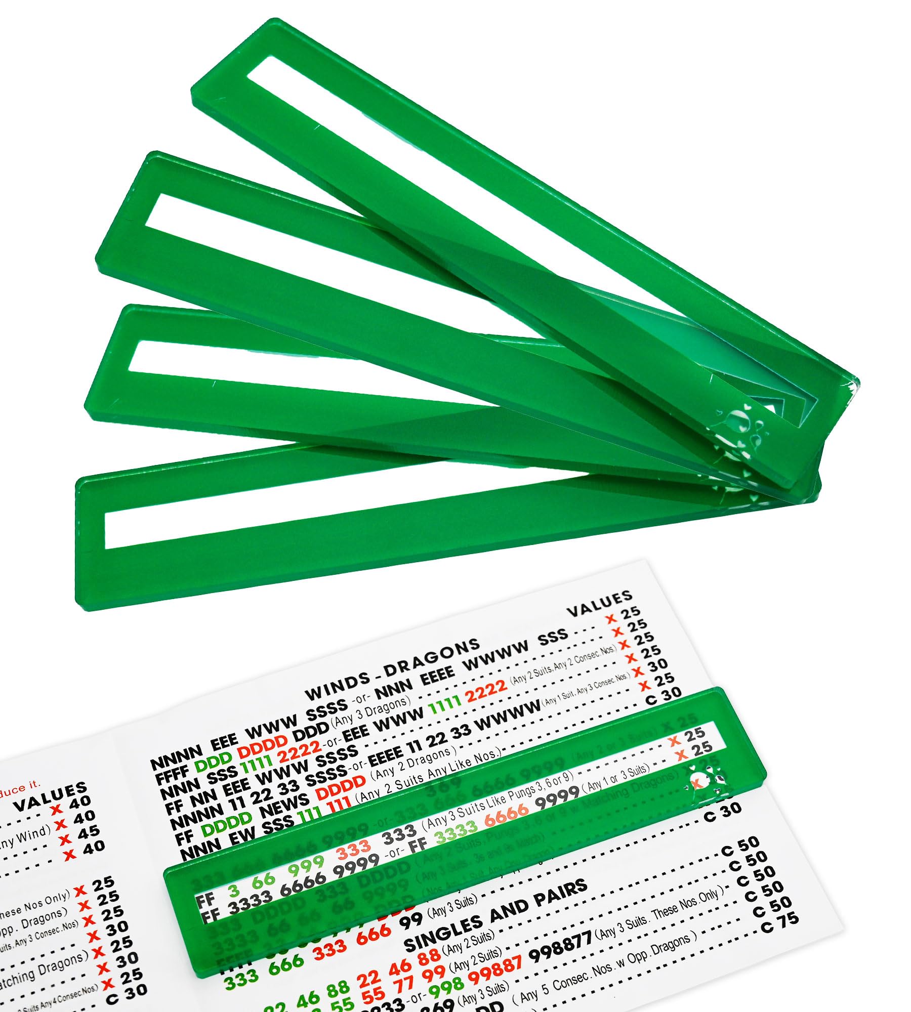 QANIUOS Mahjong Line Finder, Mahjong Rules Reader, Acrylic Card Rules Helper for Mahjong Players Accessories and Gifts (Green*4)