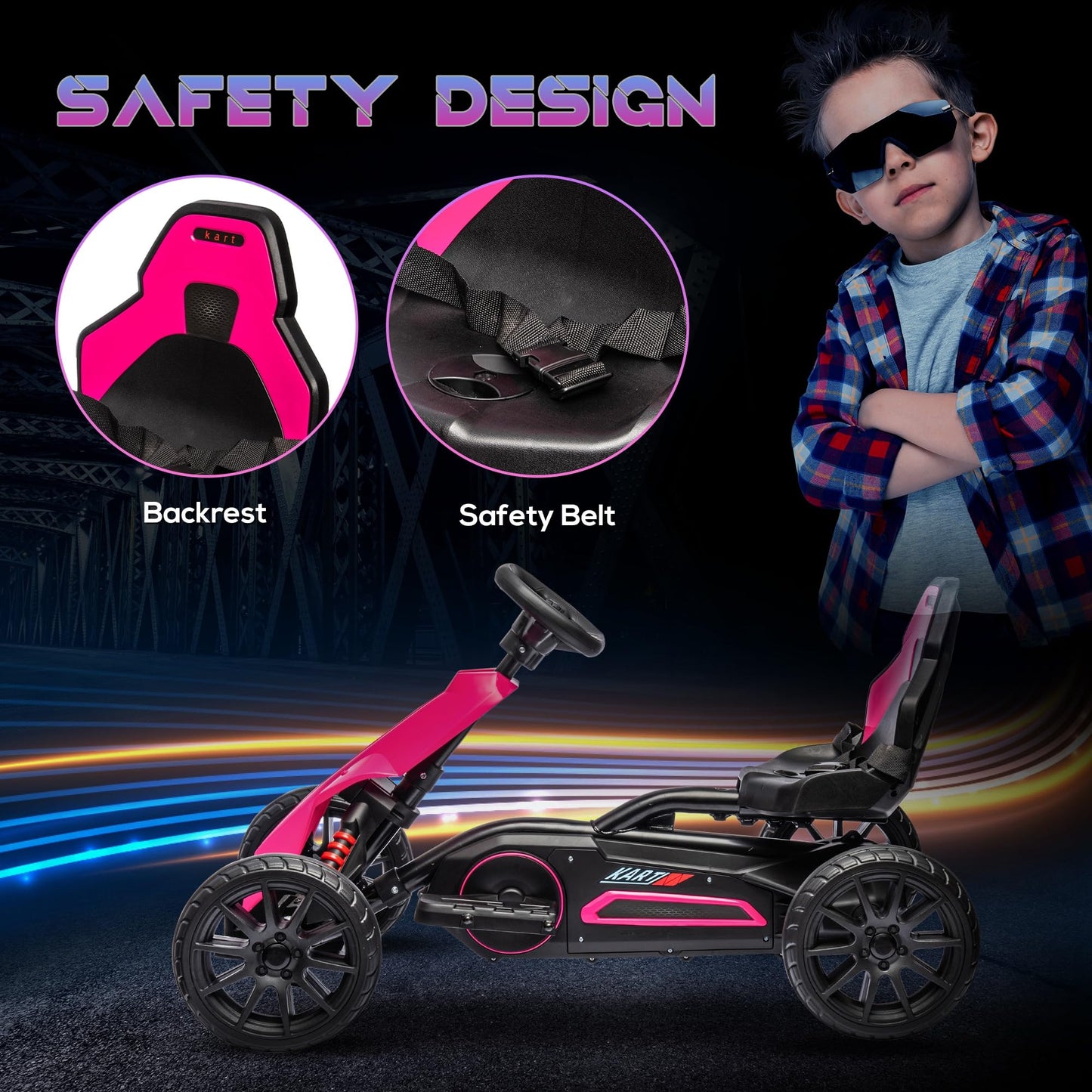Aosom 12V Electric Go Kart for Kids, Outdoor Ride-On Toy with Forward Backward Drive & Adjustable Speed, Gift for Child 3-8 Year