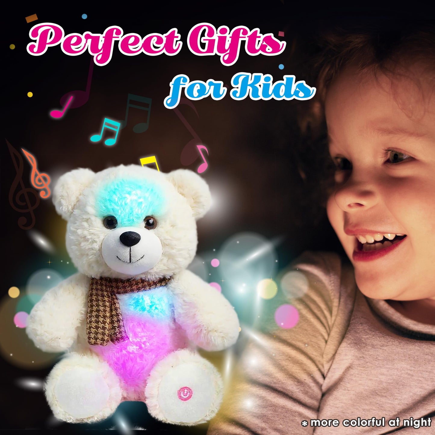 Cuteoy Musical Plush Polar Bear Stuffed Animal Glowing LED Light-up Nightlight Toys Singing Lullabies Birthday Christmas Plushie
