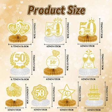 DTOFOOT 10 Pcs 50th Anniversary Decorations, 50th Wedding Anniversary Decorations 50th Anniversary Honeycomb Centerpiece White G