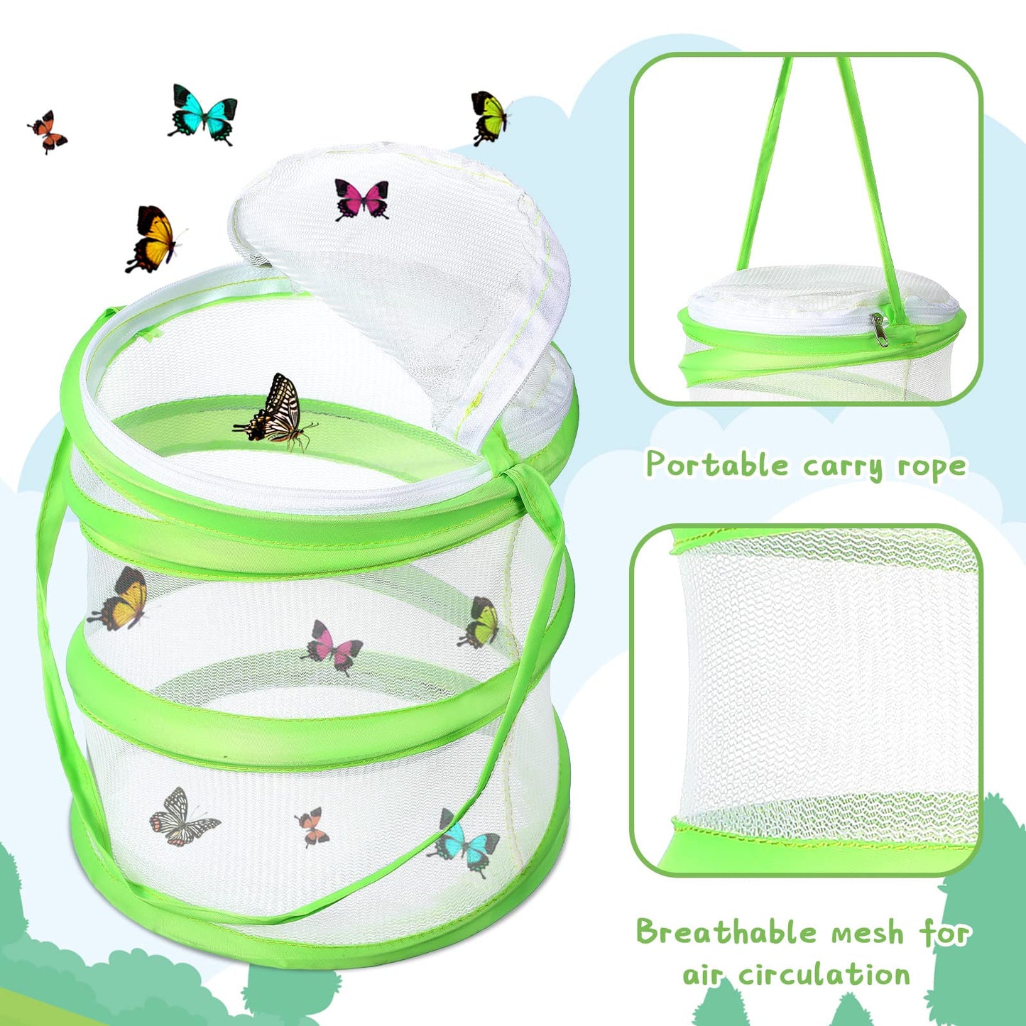 Sherr 6 Pcs Mini Butterfly Habitat Cage Clear Mesh Butterfly Net Cage Container Foldable Terrarium, 6.3x7.1inch