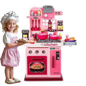Kids Kitchen Playset-53pcs Cooking Stove,Paly Sink,Oven,Kitchen Toys with Realistic Lights&Sounds,Pretend Play Toys,Kitchen Toys