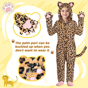 Giftinbox Cheetah Costume Kids, Zip-Up Hooded Onesie Cheetah Girls Costume, Cat Costume For Girls Dress Up, Halloween Animal Costumes For Kids 5 6 7 8 9 10