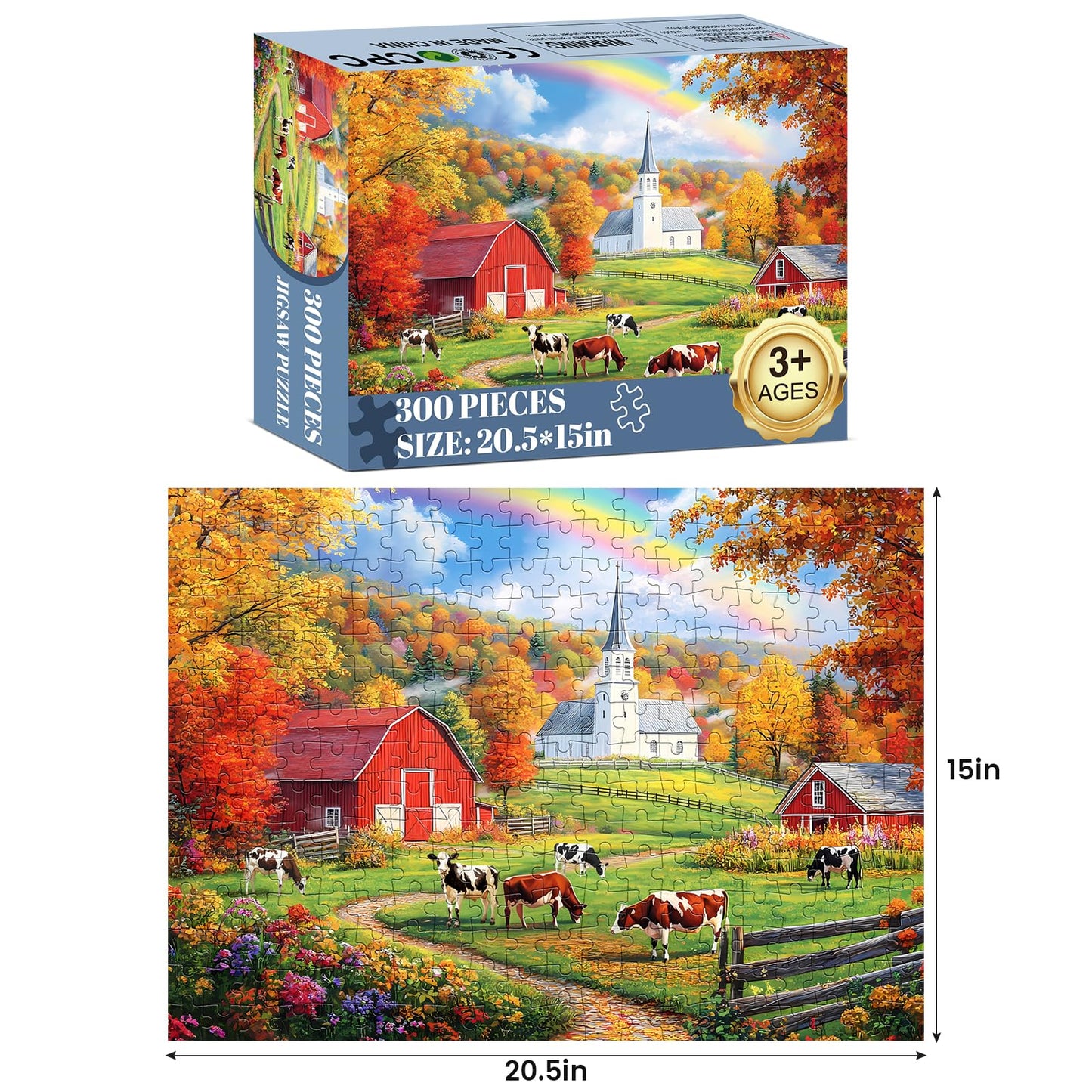 300 Piece Puzzles Jigsaw Puzzles 300 Pieces for mature-themeds Farm Cow Puzzles for Kids Ages 8-10 mature-themed Puzzle Challenge Game Gift Toy for Puzzle Enthusiasts Home Decor Gift Toy 20.5x15IN
