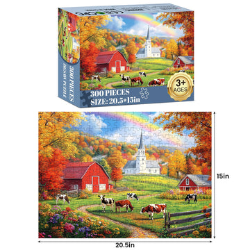 300 Piece Puzzles Jigsaw Puzzles 300 Pieces for mature-themeds Farm Cow Puzzles for Kids Ages 8-10 mature-themed Puzzle Challenge Game Gift Toy for Puzzle Enthusiasts Home Decor Gift Toy 20.5x15IN