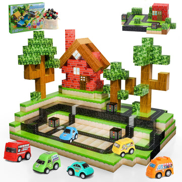 Dulsaera Magnetic Blocks 110Pcs With 5 Car Toys, Mine City Building Blocks Set, Toys For Boys & Girls Age 4-6, 6-8, Stem Montess