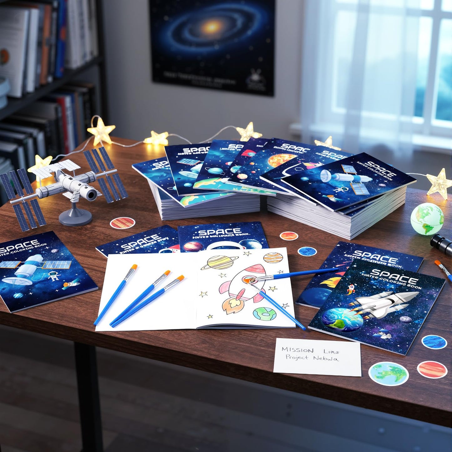 Kosiz 24 Watercolor Coloring Books with Brushes Space Party Favors Bulk Mini Painting Kits for Kids, Christmas Stocking Stuffers