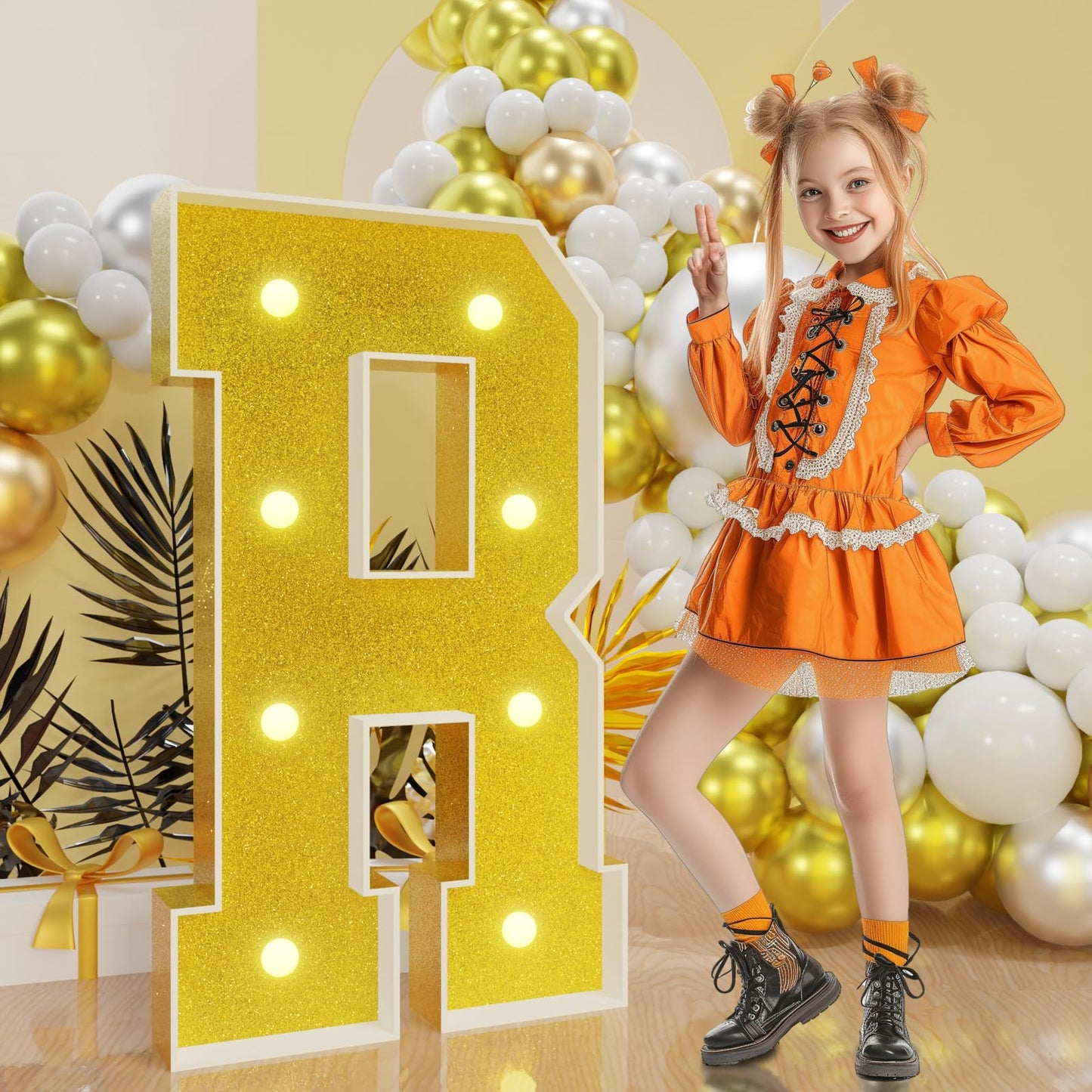 Imprsv Marquee Letters Gold 3Ft: Golden Party Decor - Light Up Letter R Large 3 Feet Tall - Party Decorations Letter For Marry M