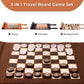 Woodronic 3 in 1 Travel Chess Checkers Backgn Set  Roll-up Leather Backgn Game Set with 32 Pearl Textured Pieces and 5 Dices  Portable Travel Strategy Board Game Set for mature-themed  Navy Blue