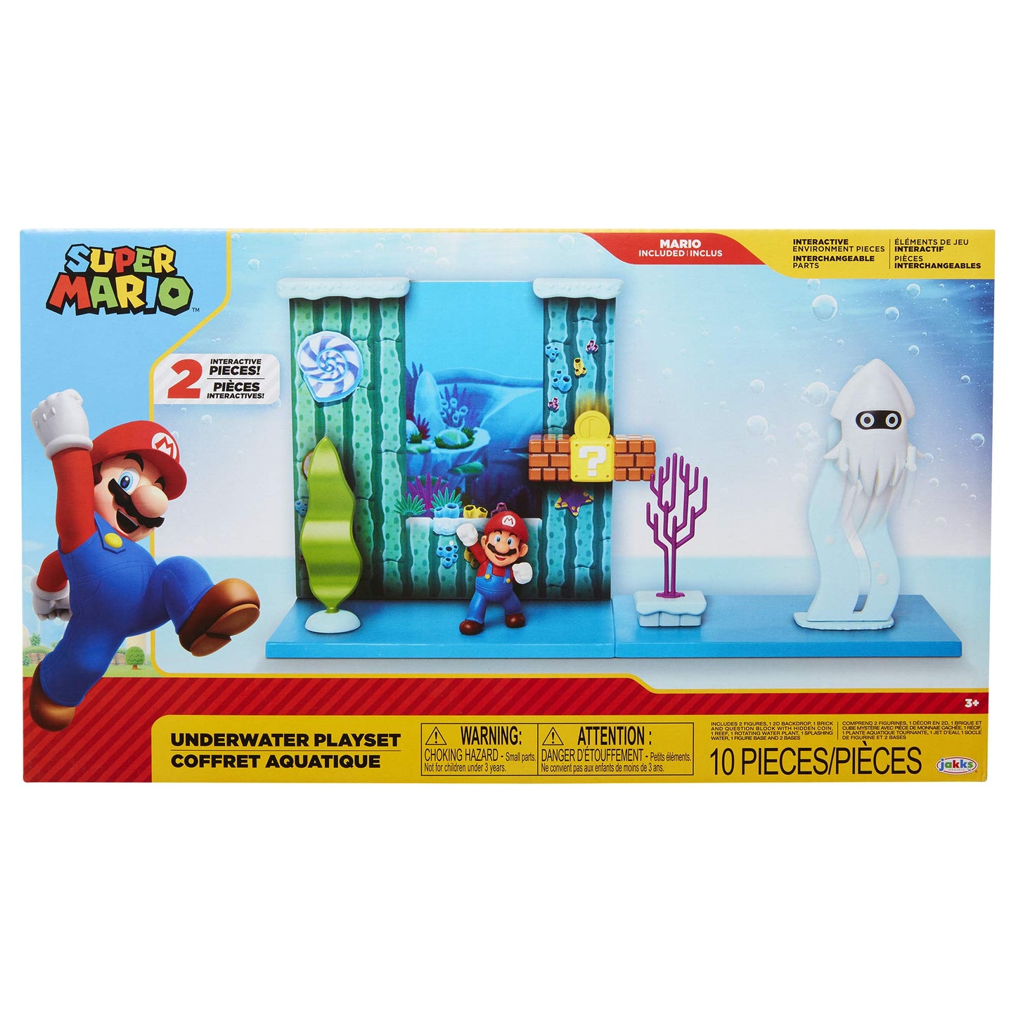 Super Mario Underwater Playset with Interactive Enviromentpiece, 2.5 Articulated Mario Figure & Blooper Squid Figure  Collect 