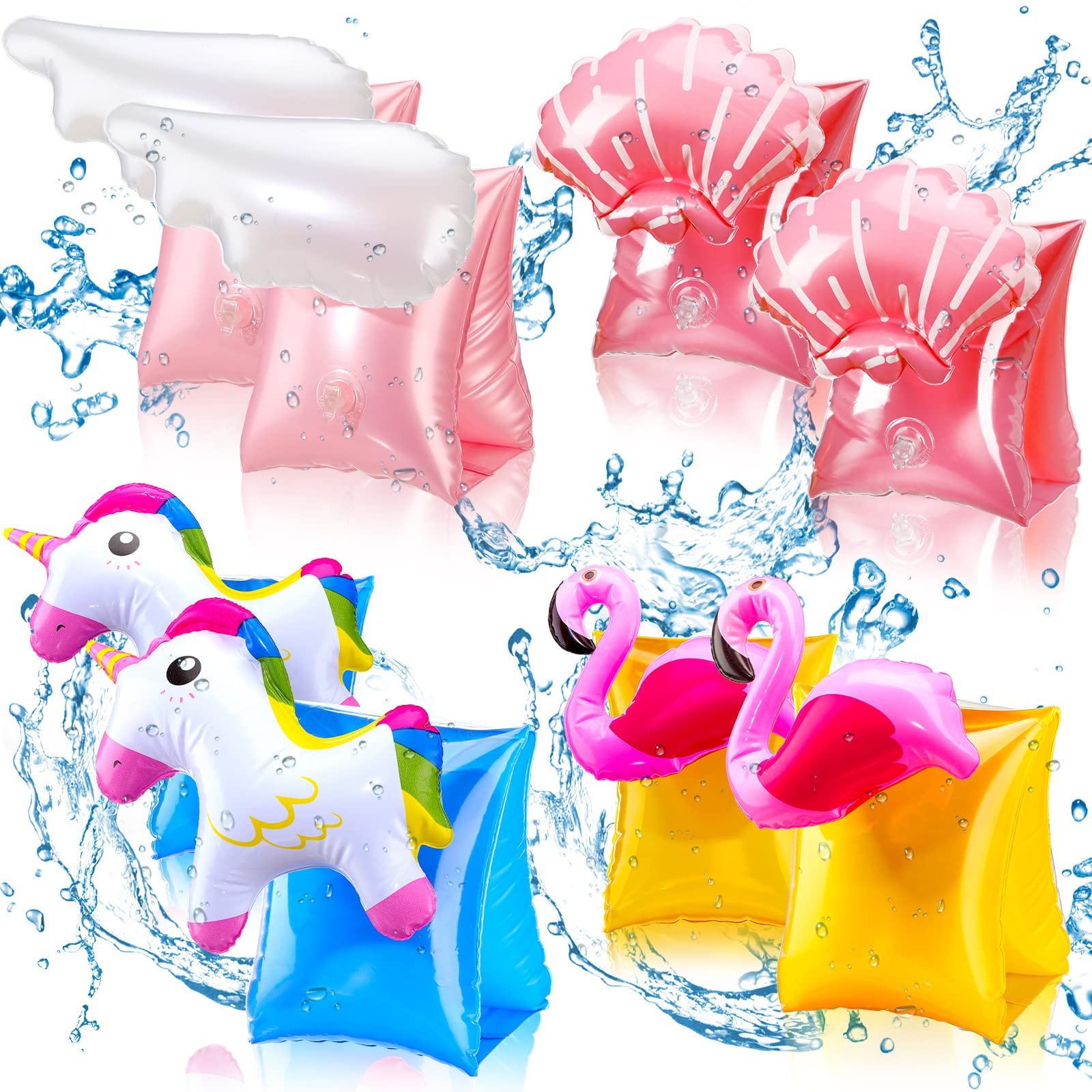 Skylety 8 Pieces Swim Arm Floaties For Kids Inflatable Swim Armbands Swim Float Sleeves Swimming Arm Float Rings For Toddler Boy