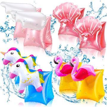 Skylety 8 Pieces Swim Arm Floaties For Kids Inflatable Swim Armbands Swim Float Sleeves Swimming Arm Float Rings For Toddler Boy