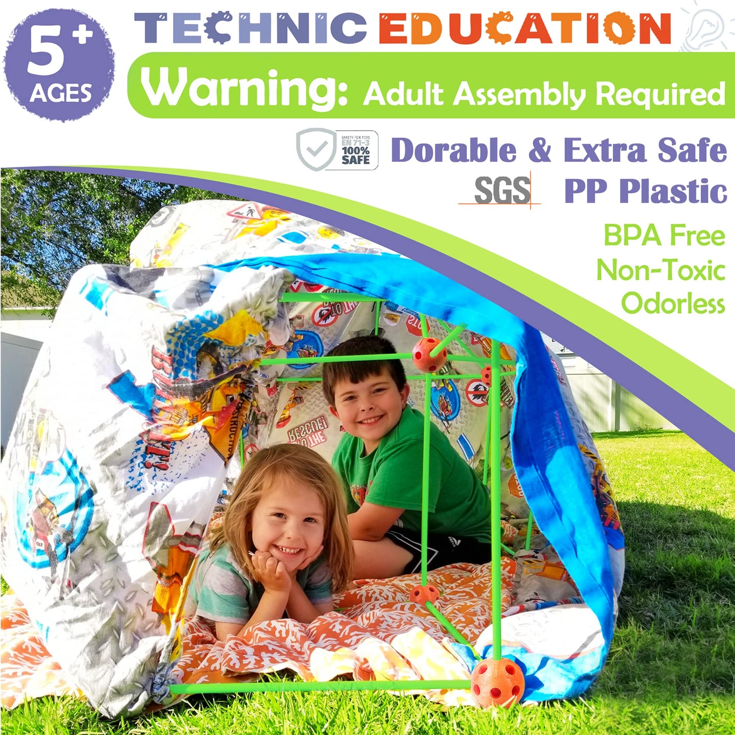 Tiny Land Glow Fort Building Kit for Kids Creative Fort Indoor & Outdoor Construction Toys with 86 Rods and 44 Balls for 5-12 Ye