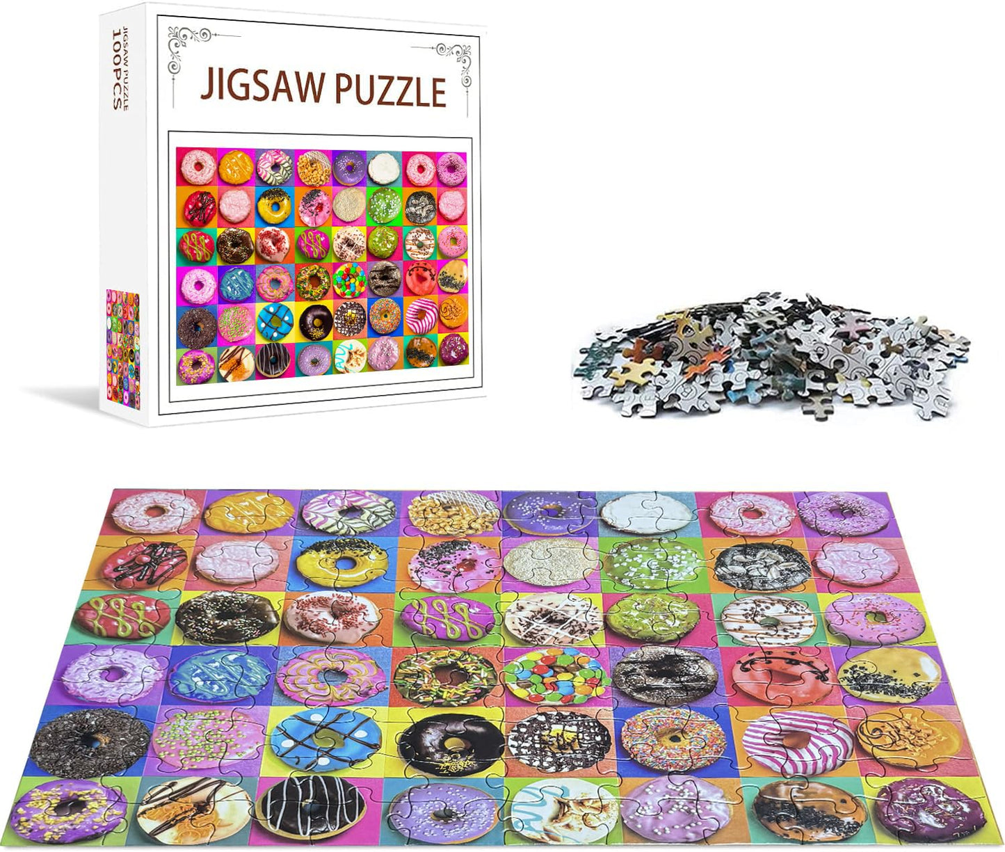 Nattork Jigsaw Puzzles 100 Pieces For Kids Youth Puzzle Beginner (Donuts) Pieces Fit Together Perfectly