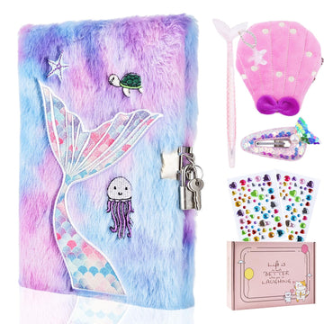 Pjdrllc Mermaid Diary With Lock: Gift For 6 7 8 Year Old Girl - Secret Diary Journal Notebook With Coin Purse, Pen, Hairpin, Sti