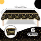 6PCS Happy New Year Tablecloth, Disposable Black Gold NYE Party Tablecloth Decorations, Rectangular Plastic New Year Table Cover