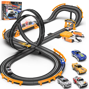 Kmuxilal Slot Car Race Track Set with 4 Cars, Electric Overpass, Dual Racing Game, Model A64-13A, Gifts for Kids Ages 6-12