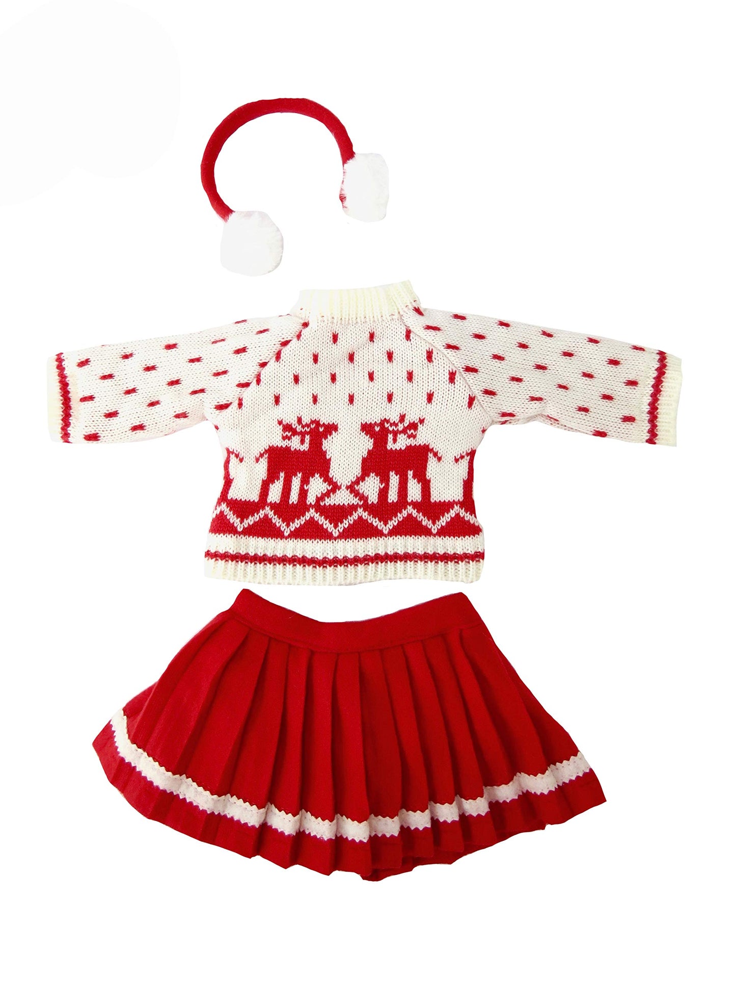 American Fashion World White Reindeer Skirt Set for 18-Inch Dolls | enhanced Quality & Trendy Design | Dolls Clothes | Outfit Fashions for Dolls for Popular Brands