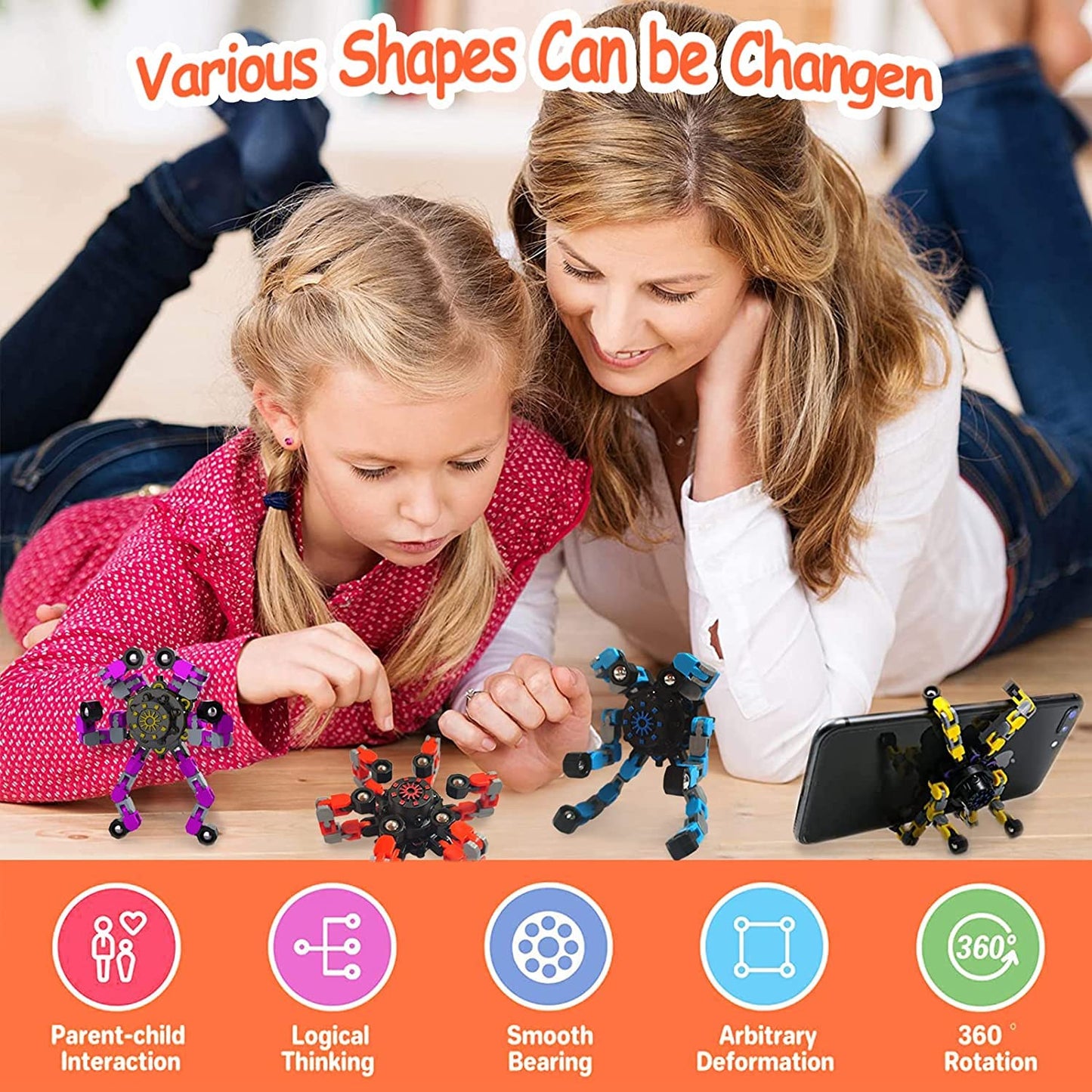 24 Pack Funny Sensory Fidget Toys,Deformable Chain Diy Robot Spinners Fingertip Stress Relief Gyro Toy Birthday Gifts Goodie Bag Easter Basket Stuffers Classroom Prizes Party Favors For Kids Adults