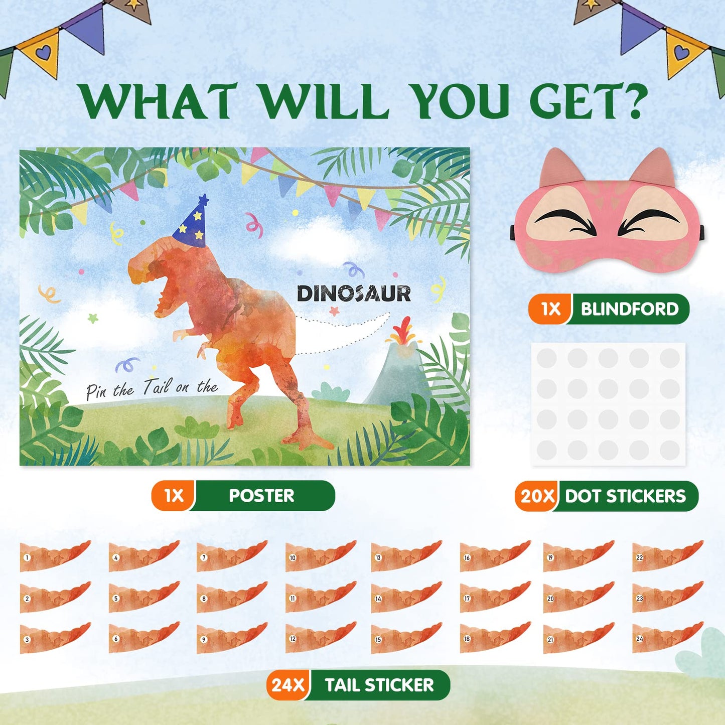 Joarhonal Pin The Tail On The Dinosaur Game - Dinosaur Birthday Party Games For Kids Boys Watercolor Dinosaur Party Supplies Wit