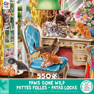 Ceaco - Paws Gone Wild - Kittens In The Bedroom - 550 Piece Jigsaw Puzzle