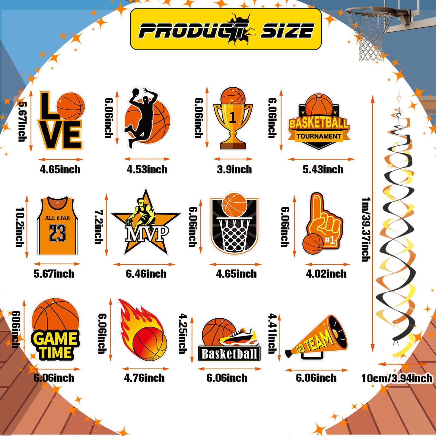 56 Pieces Basketball Party Decorations Hanging Swirls Basketball Decorations Paper Sports Party Decorations Cutouts Hanging Deco