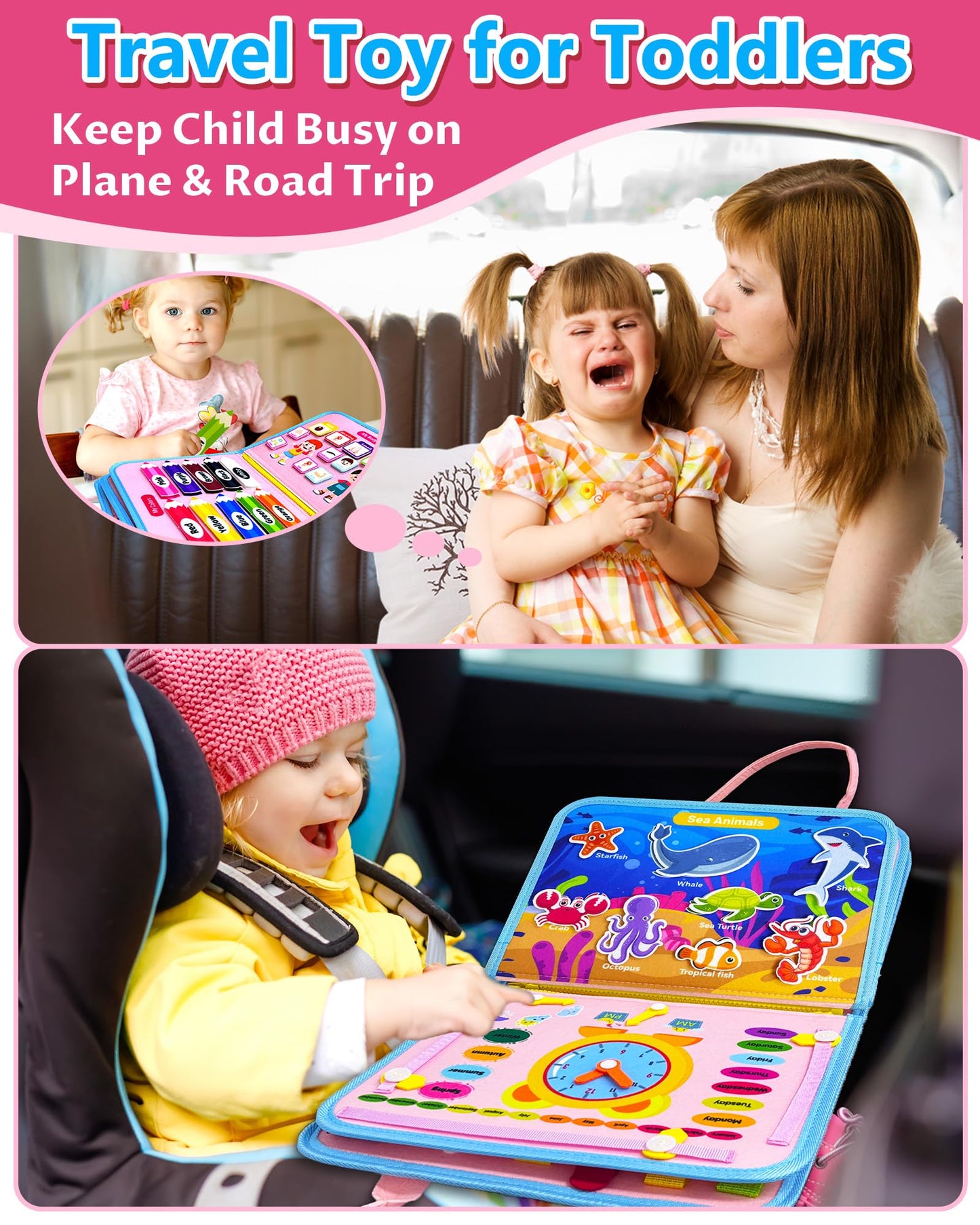 Exorany Busy Board Montessori Toys For 1 2 3 4 Year Old Girl & Boy Birthday Gifts, Busy Book Learning Sensory Easter Toys For Toddlers 1-3 2-4, Toddler Travel Educational Activities Fine Motor Skills