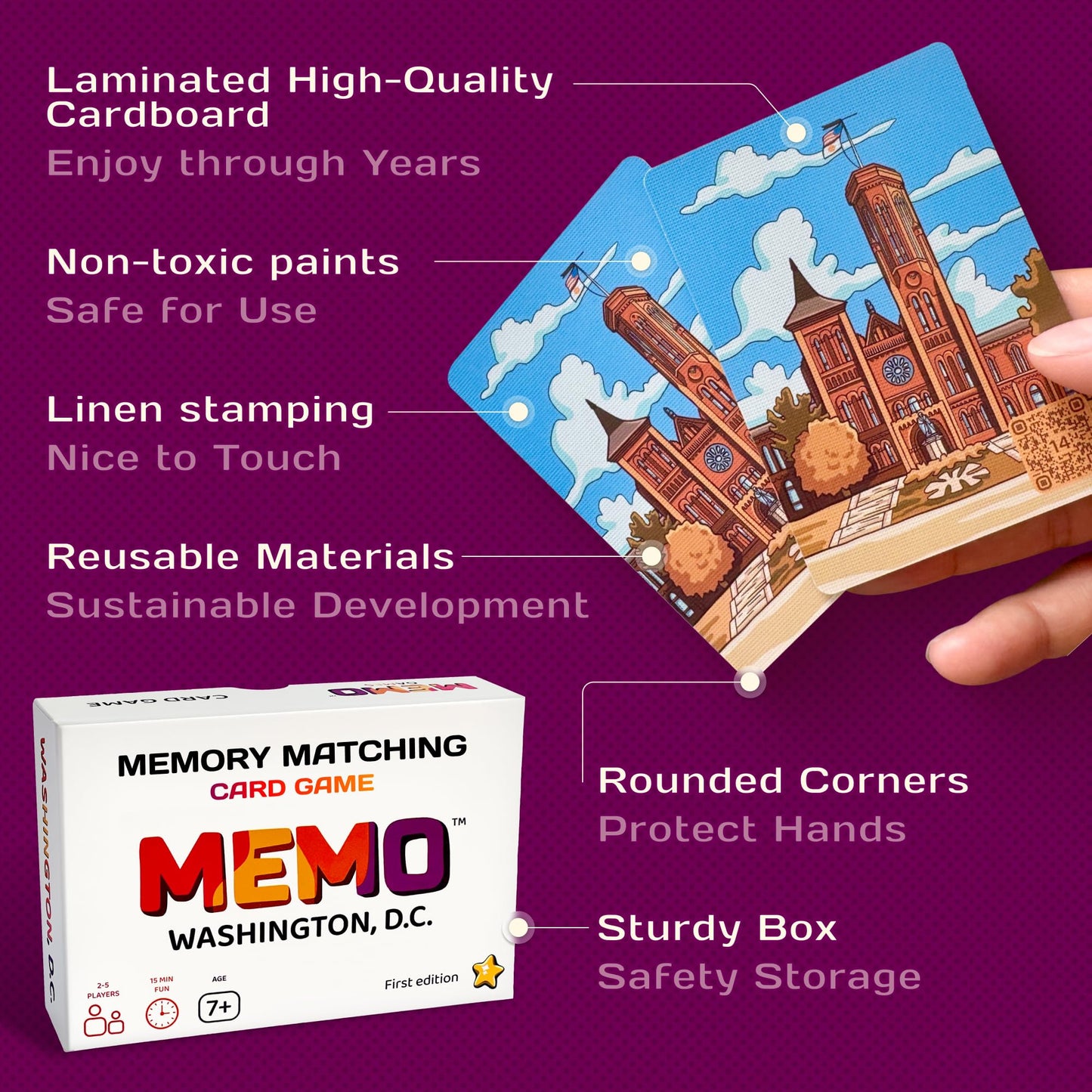 MEMO Washington, D.C. Landmarks - Memory Matching Card Game for Adults, Kids & Teens - Fun & Educational Family Friendly Concent