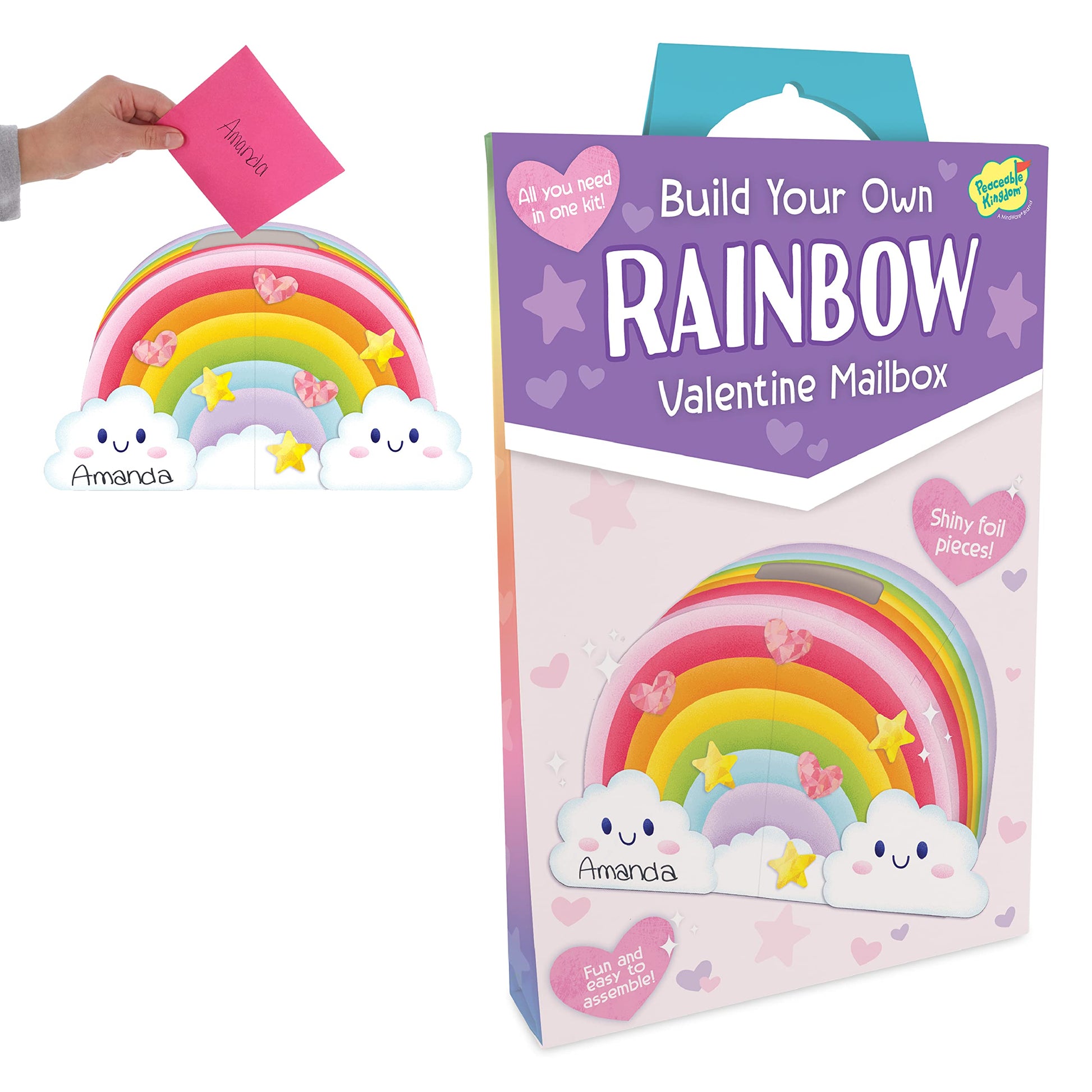Peaceable Kingdom Valentines Box for Kids, Valentines Day Box Kit for Valentines Cards for Kids Classroom - Rainbow Mailbox Kit