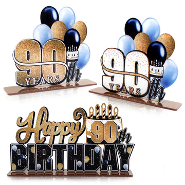 Lingteer Happy 90Th Birthday Gold Acrylic Table Topper Centerpieces Set - Cheers To Ninety Years Old Birthday 90Th Bday Party Gift Decorations.