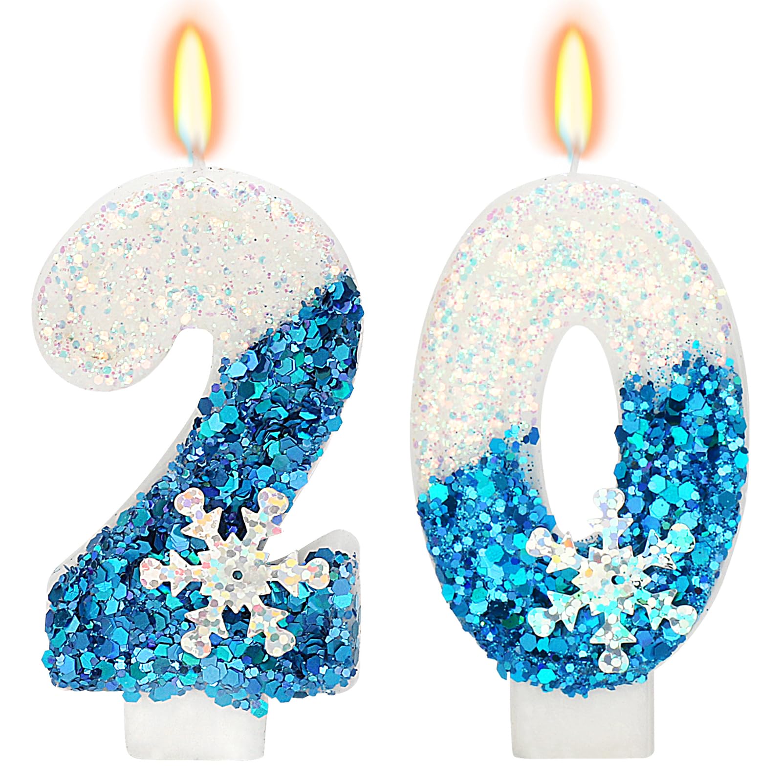 Snow Themed Birthday Candles, Birthday Candle for Party Supplies, Winter Birthday Party Supplies, 2.76 inch Number 20 Candle Cak
