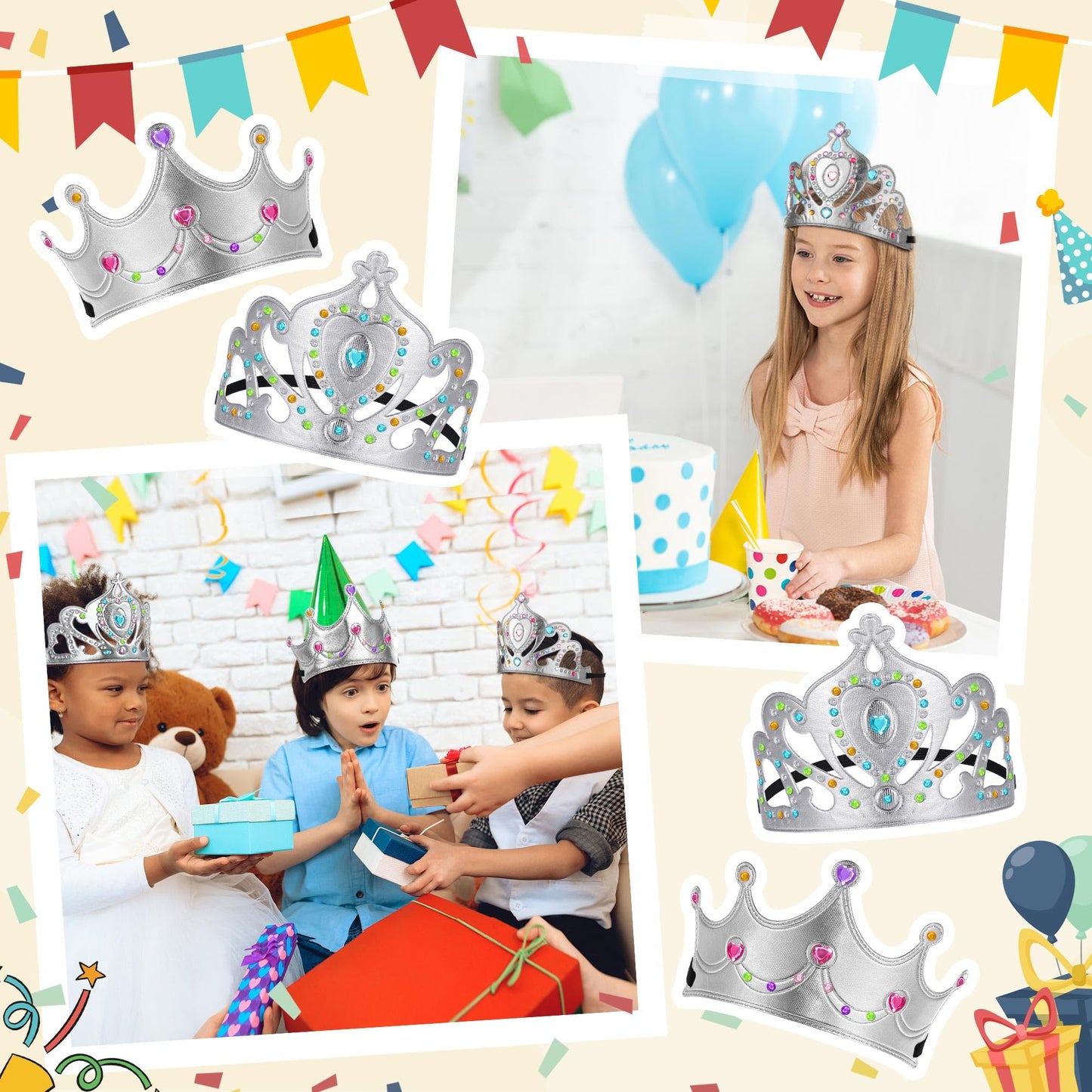 Yaomiao 66 Pieces Foam Princess Tiaras DIY Crowns Kids Party Favors Craft Crystal Diamond Sticker Making Your Own Tiara Girls(Si