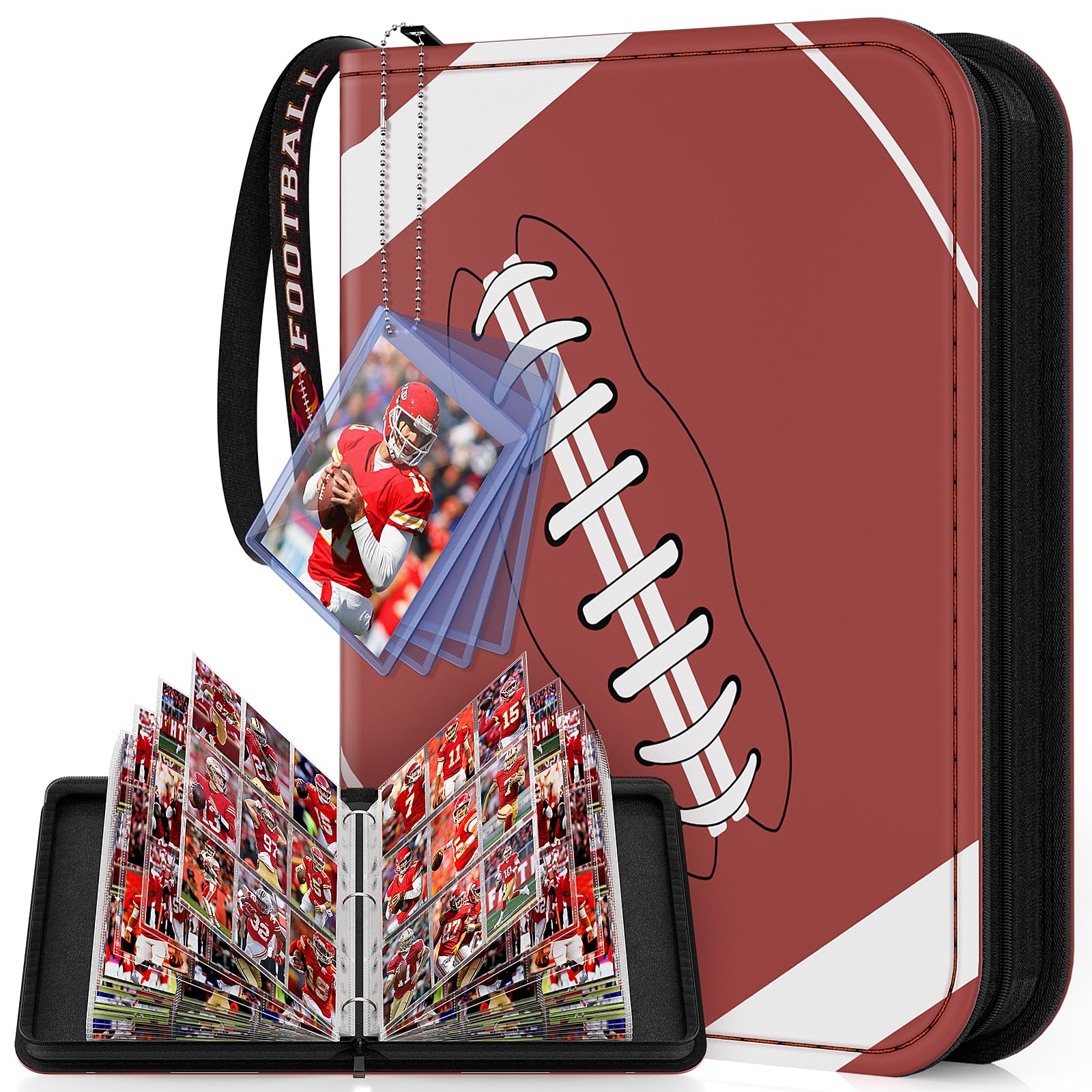 Mlikero 720 Pockets Football Card Binder, Sports Card Binder With Card Display Design, Premium Football Card Holder With Football Wristband Fit For Football Cards 2024
