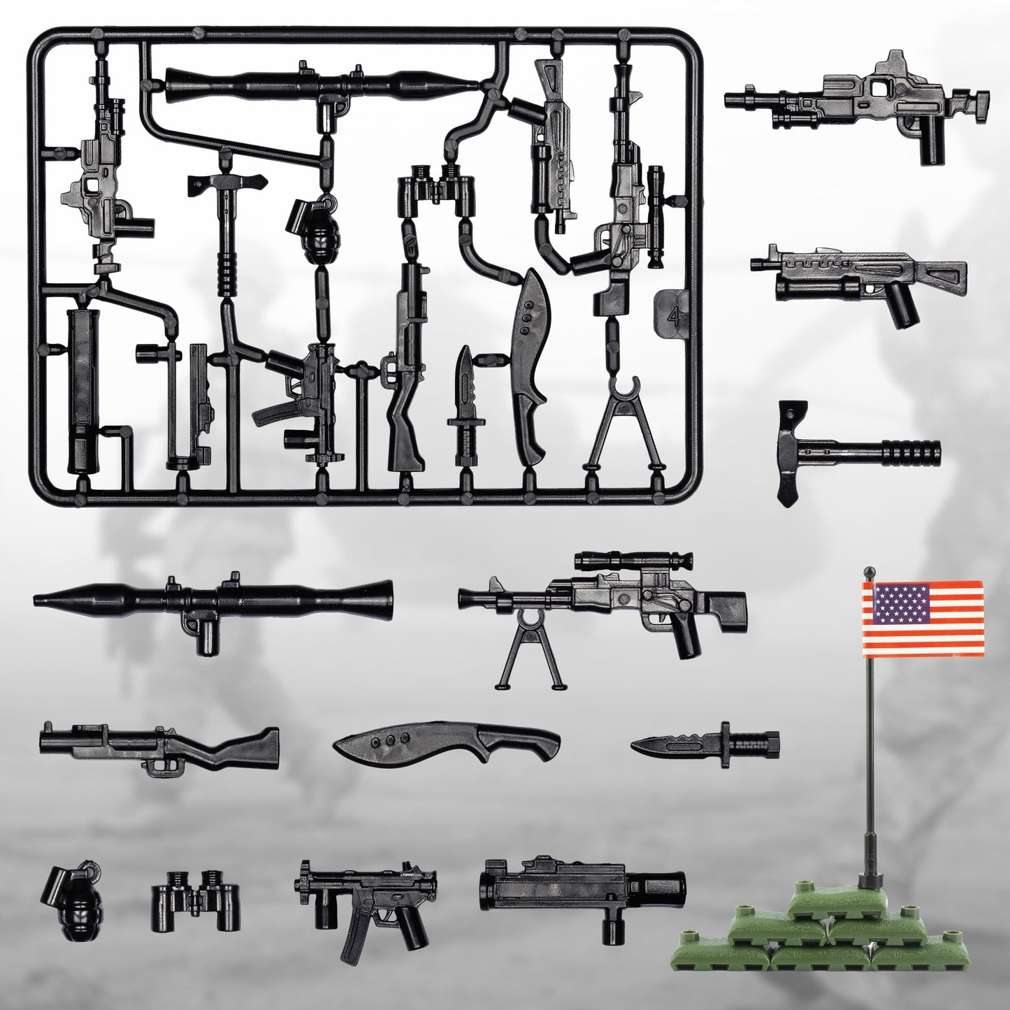 MaozyHomie 54 Pcs Military U.S.  Pack - U.S.-Vietnam War Toy Set - Compatible with Major Brands  3 Years and Up