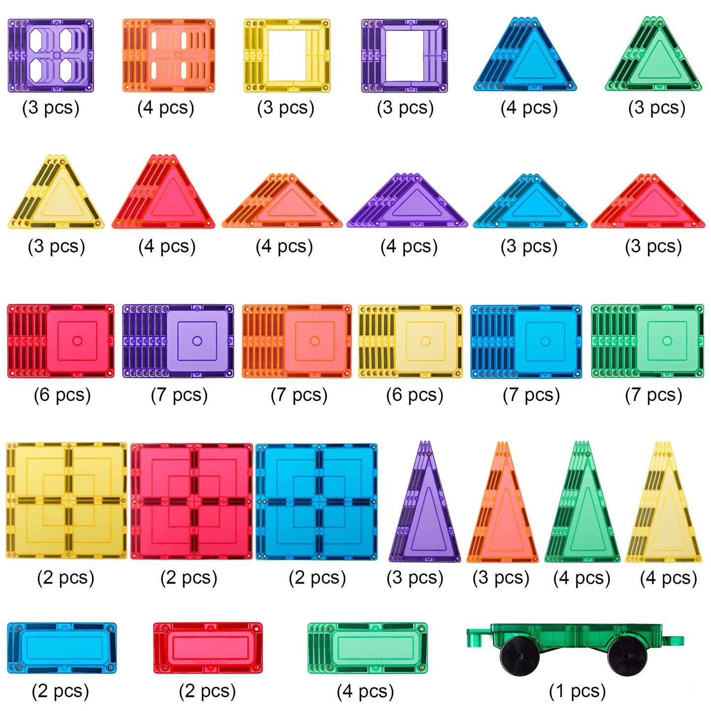 Lean & Grow Toys 110Pcs Magnetic Tiles Builders Pack Kids Magnetic Building Sets 3D Magnet Tile Building Blocks Construction Edu