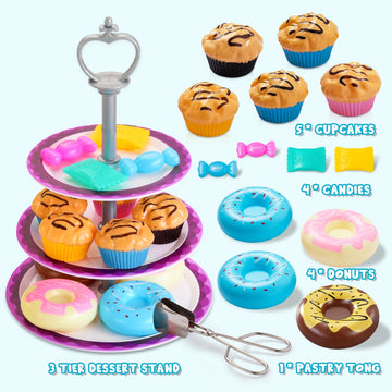 JOYIN 35Pcs Mermaid Tea Party Set for Little Girls, Pretend Tin Teapot Set, Princess Tea Time Play Kitchen Toy with Dessert, Dou