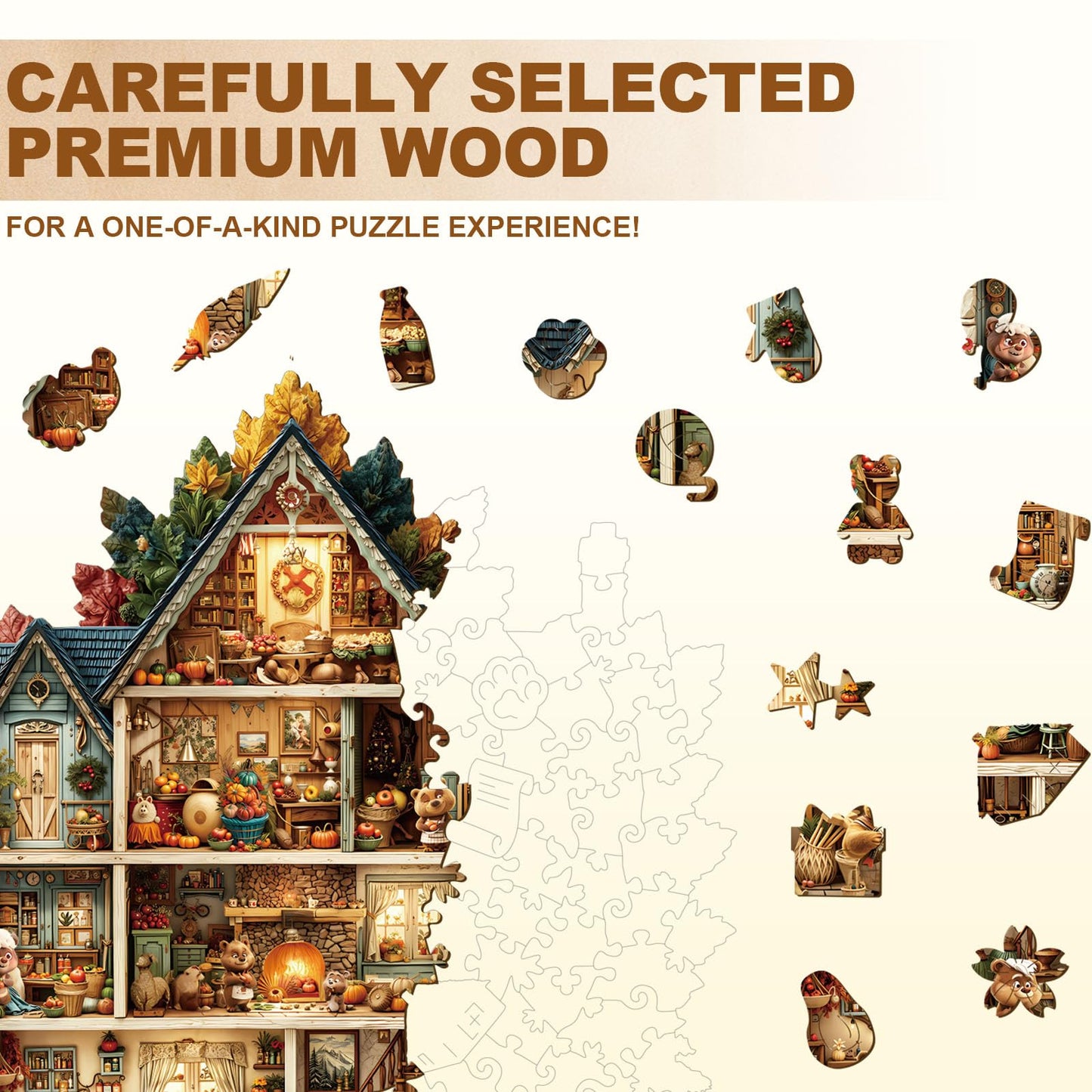 SECOGM Wooden Puzzles for mature-themeds - Fall Bear Wood Puzzles mature-themed - Unique Animal Shape Wooden Jigsaw Puzzles for mature-themeds - Birthday Gifts for Puzzle Lovers  Family (8.1 * 8in-100 Pieces)
