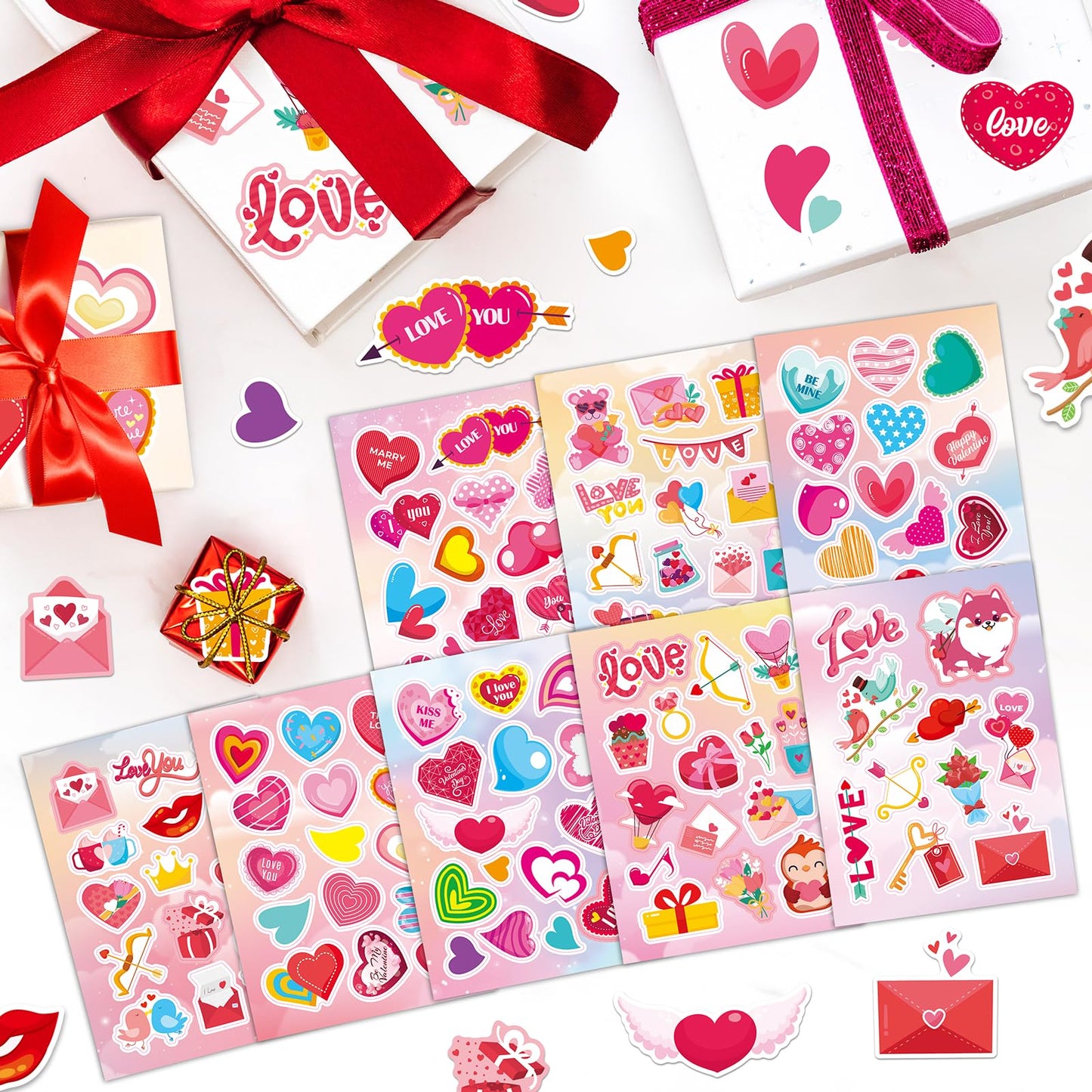 Ozepao 24 Sheets Valentines Day Stickers for Kids, 330 Pcs Valentines Stickers Bulk Stuff for Gift Cards Scrapbook Crafts Decor(
