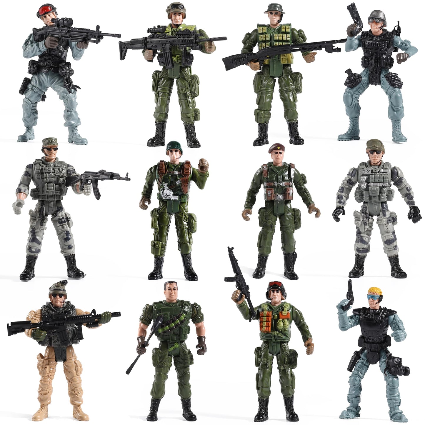 US Army Men and SWAT Team Toy Soldiers Action Figures with Military  Accessories for Kids Boys Girls 12Pcs