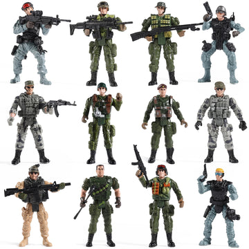 US Army Men and SWAT Team Toy Soldiers Action Figures with Military  Accessories for Kids Boys Girls 12Pcs