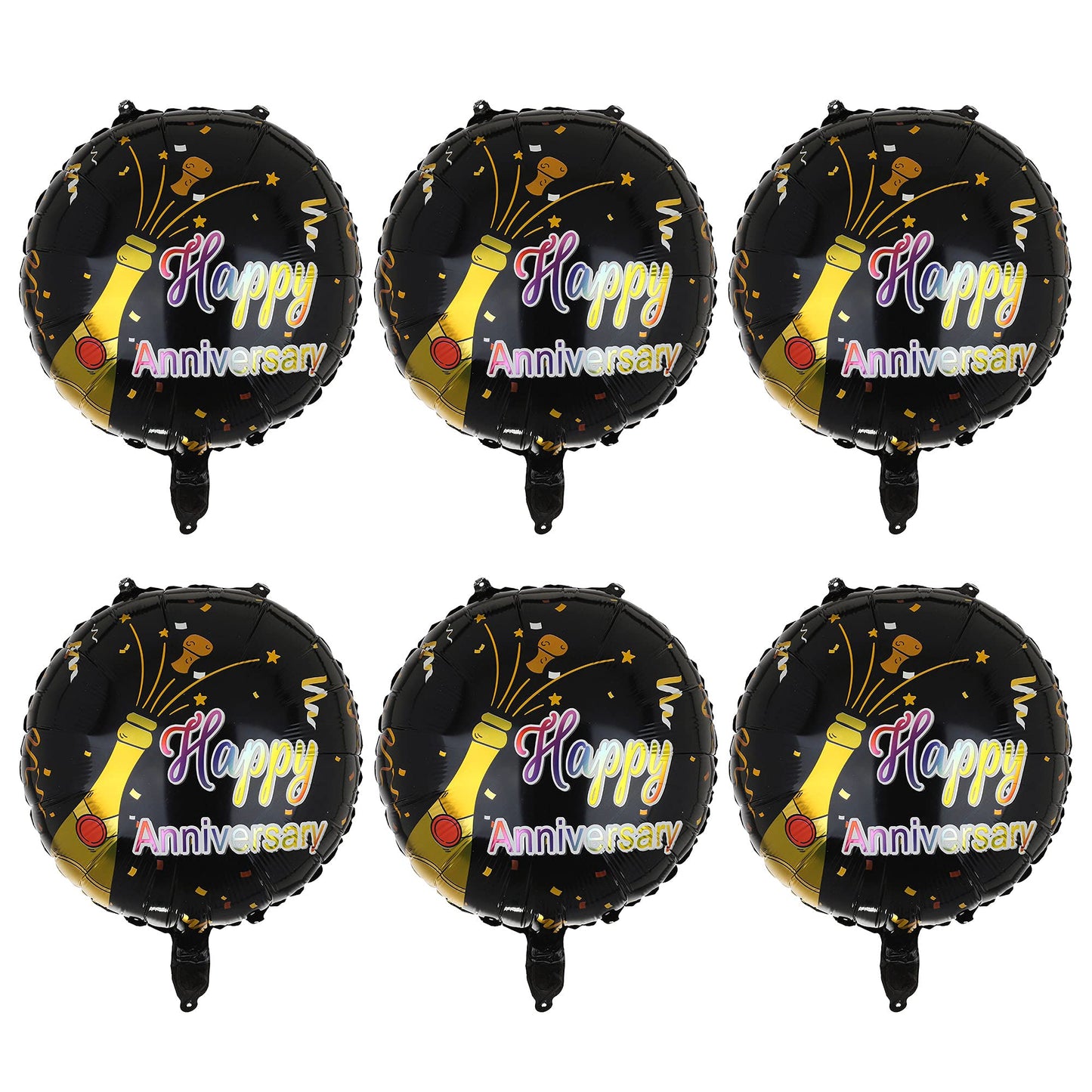 6 Pcs Happy Anniversary Mylar Balloons 18 Inch Round Foil Helium Balloon Birthday Engagement Wedding Celebration Anniversary Par