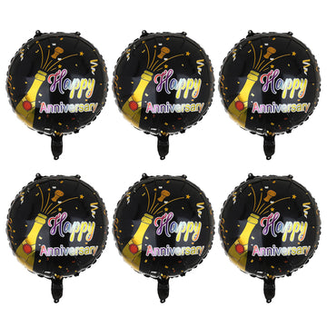 6 Pcs Happy Anniversary Mylar Balloons 18 Inch Round Foil Helium Balloon Birthday Engagement Wedding Celebration Anniversary Par