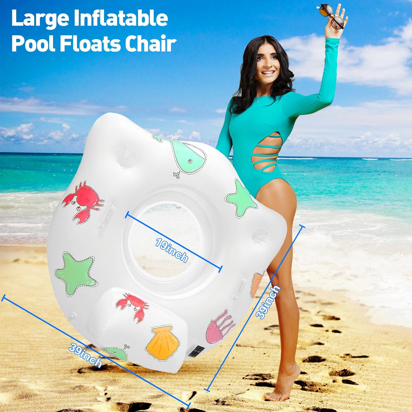 Inflatable Pool Floats Chair with Colorful Light Solar Powered Pool Chair with Color Changing with 2 Cup Holders & 2 Armrests Suitable for Kids mature-themed